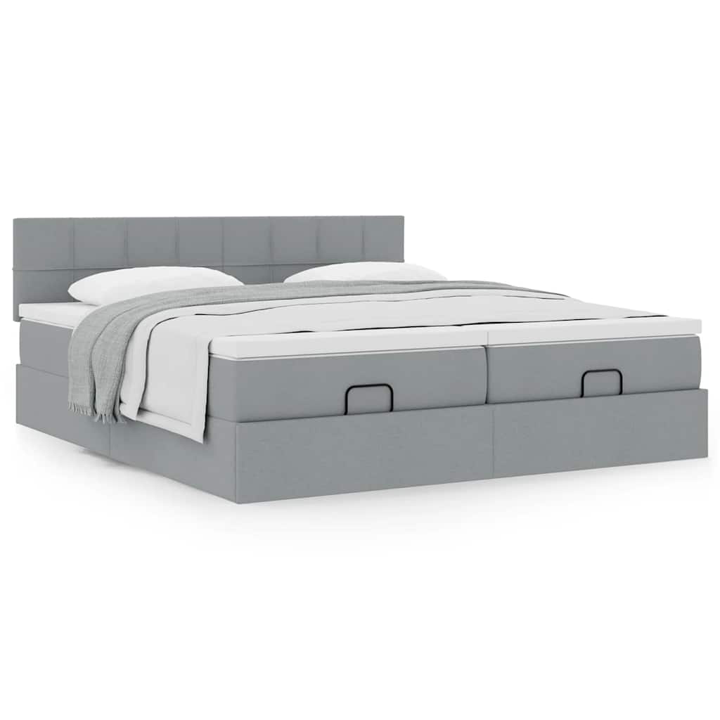 vidaXL Ottoman-Bett mit Matratzen Hellgrau 180x200 cm Stoff