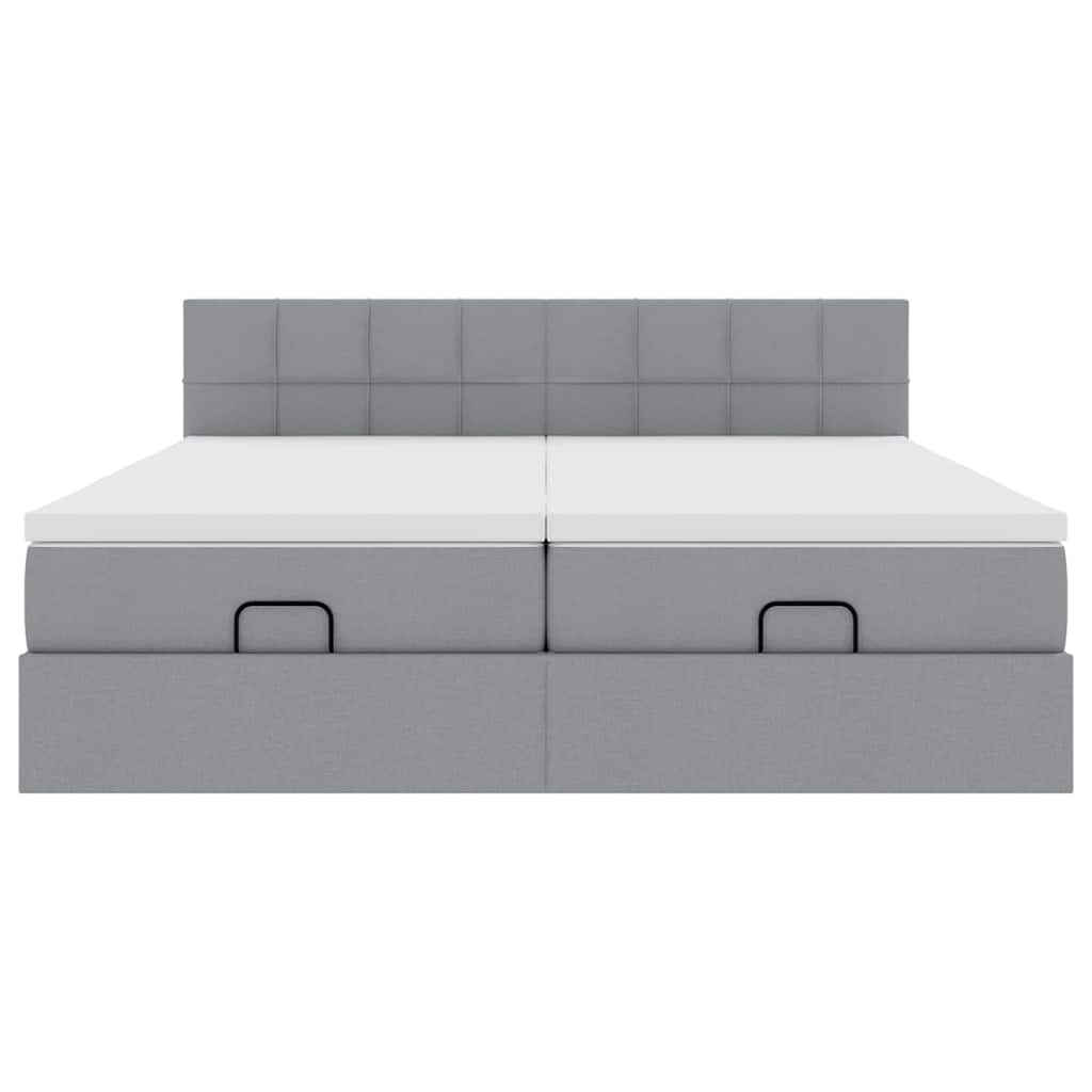 Ottoman-Bett mit Matratzen Hellgrau 180x200 cm Stoff