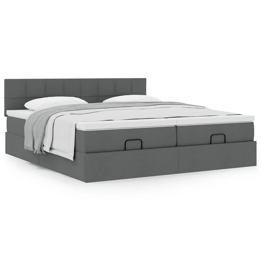 vidaXL Ottoman-Bett mit Matratzen Dunkelgrau 180x200 cm Stoff
