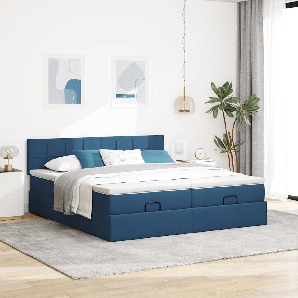 vidaXL Ottoman-Bett mit Matratzen Blau 180x200 cm Stoff