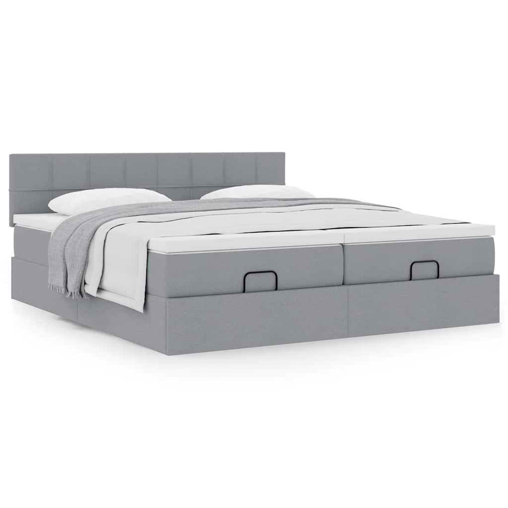 vidaXL Ottoman-Bett mit Matratzen Hellgrau 200x200 cm Stoff