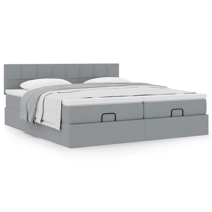 vidaXL Ottoman-Bett mit Matratzen Hellgrau 200x200 cm Stoff