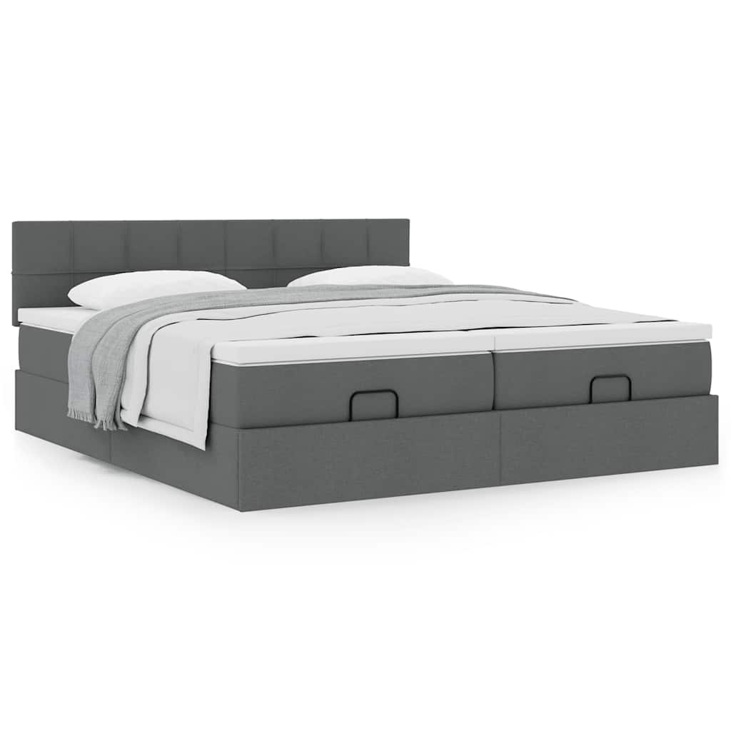 vidaXL Ottoman-Bett mit Matratzen Dunkelgrau 200x200 cm Stoff