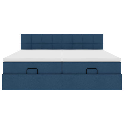 vidaXL Ottoman-Bett mit Matratzen Blau 200x200 cm Stoff