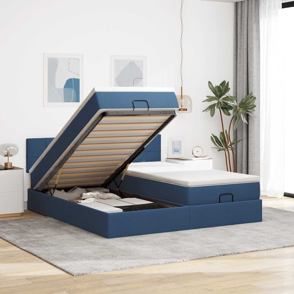 vidaXL Ottoman-Bett mit Matratzen Blau 200x200 cm Stoff