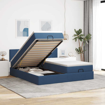 vidaXL Ottoman-Bett mit Matratzen Blau 200x200 cm Stoff