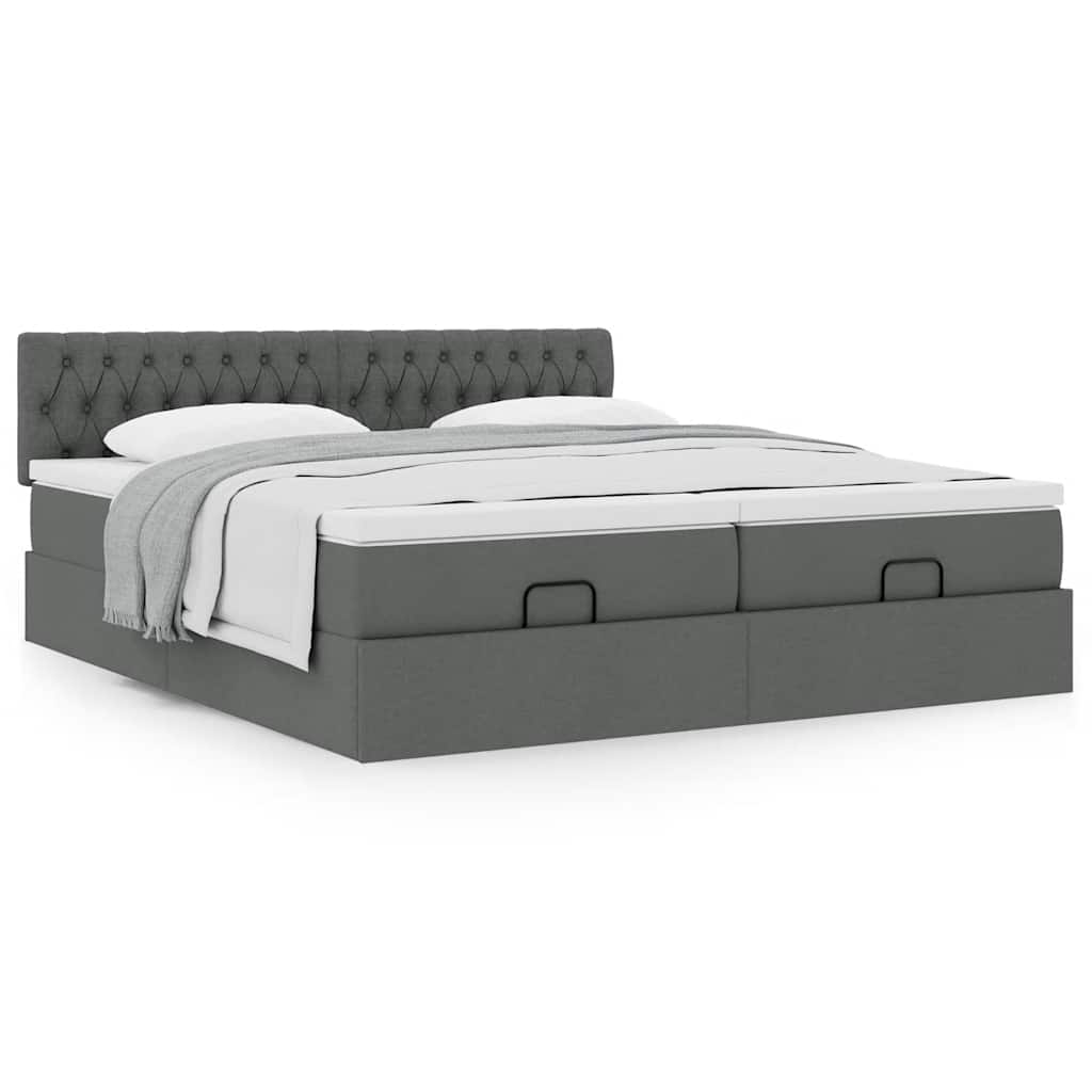 vidaXL Ottoman-Bett mit Matratzen Dunkelgrau 160x200 cm Stoff