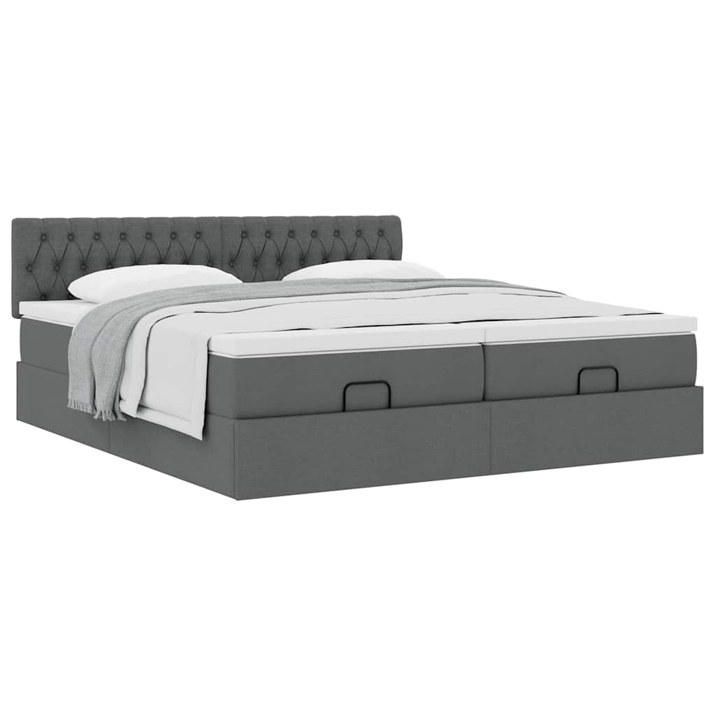 vidaXL Ottoman-Bett mit Matratzen Dunkelgrau 180x200 cm Stoff