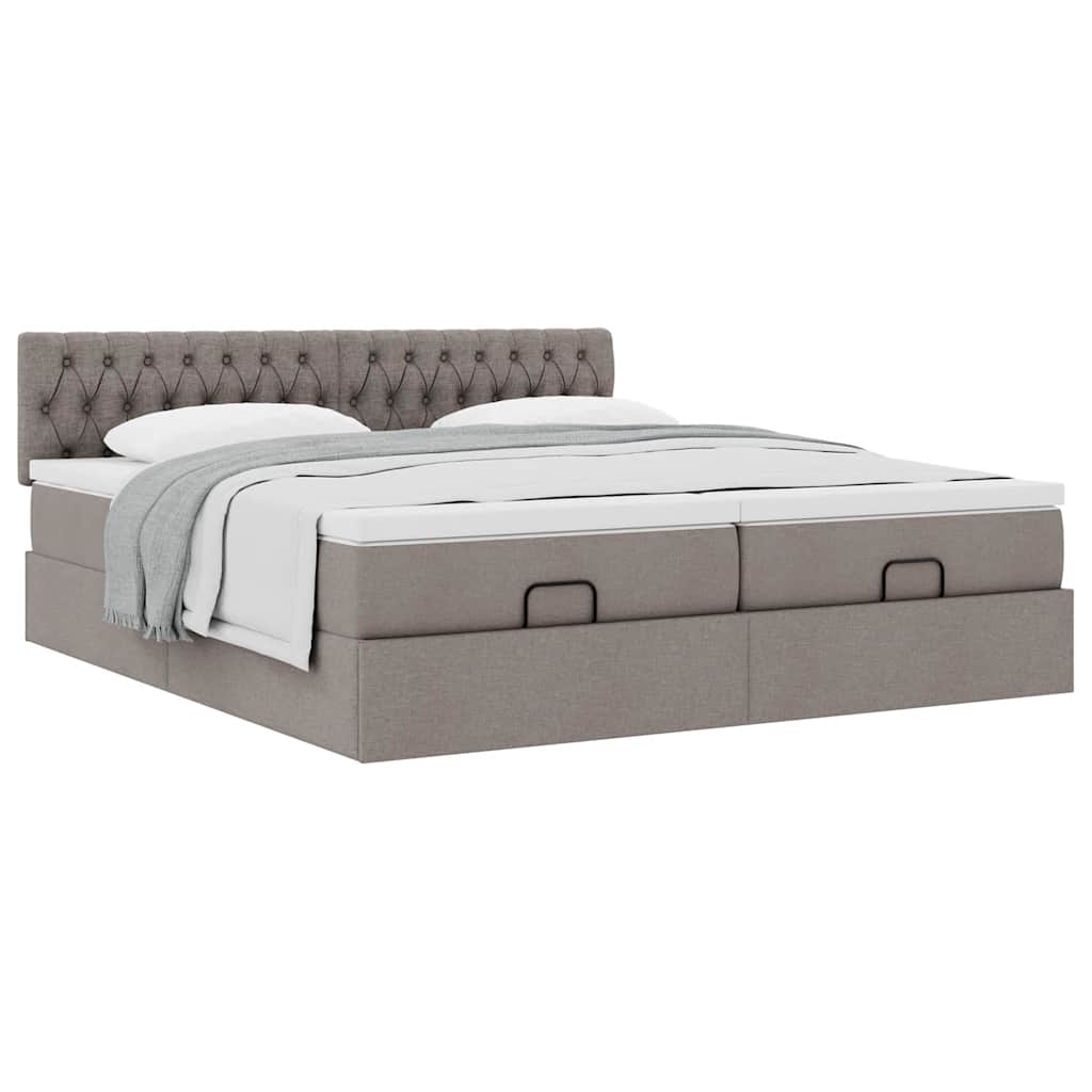vidaXL Ottoman-Bett mit Matratzen Taupe 180x200 cm Stoff