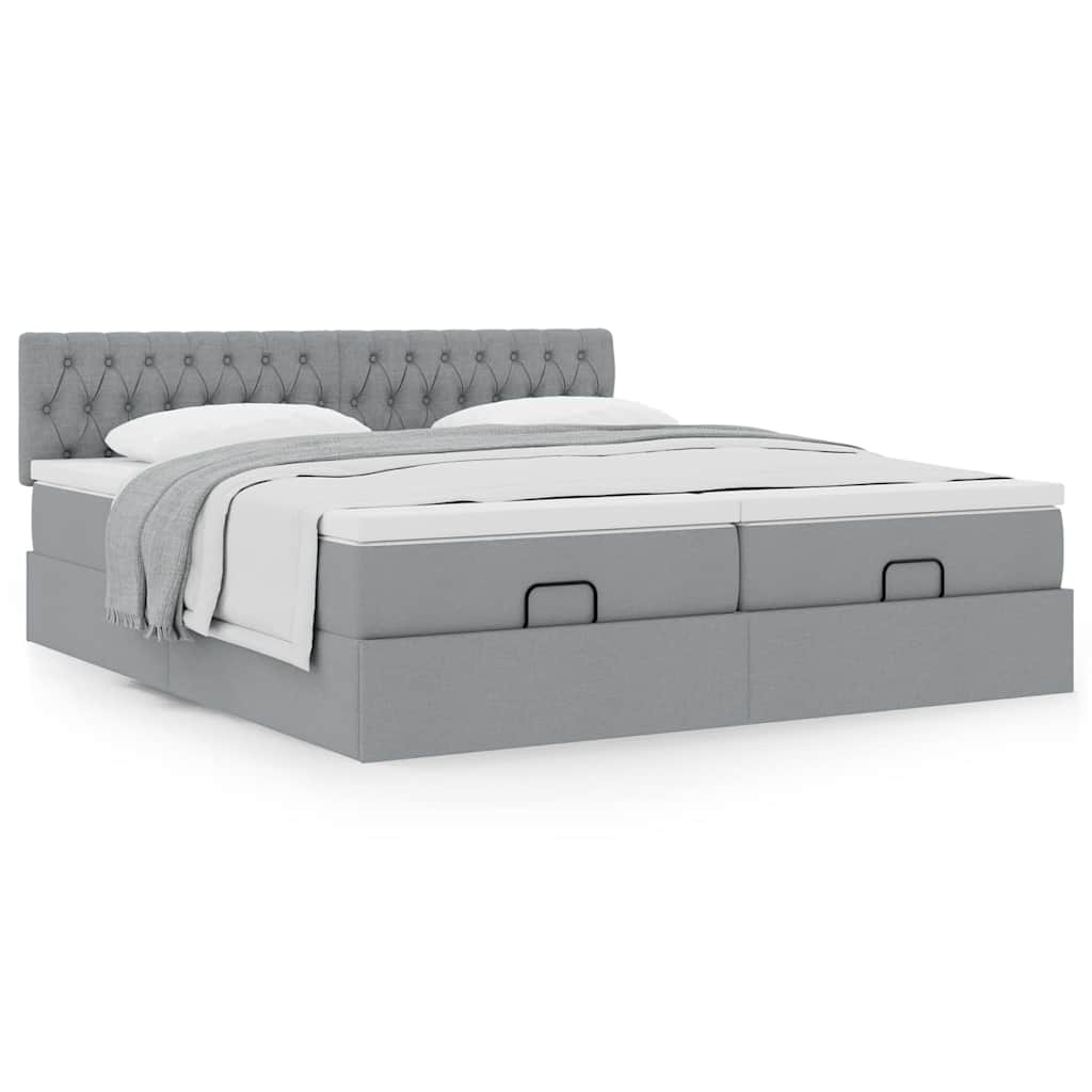 vidaXL Lit ottoman avec matelas Gris clair 200x200 cm Tissu