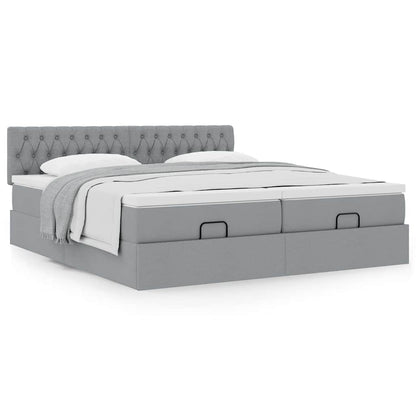 vidaXL Lit ottoman avec matelas Gris clair 200x200 cm Tissu