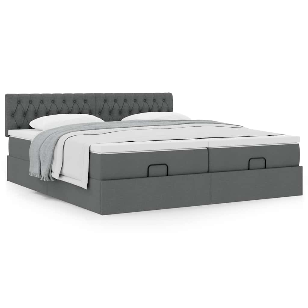 vidaXL Ottoman-Bett mit Matratzen Dunkelgrau 200x200 cm Stoff