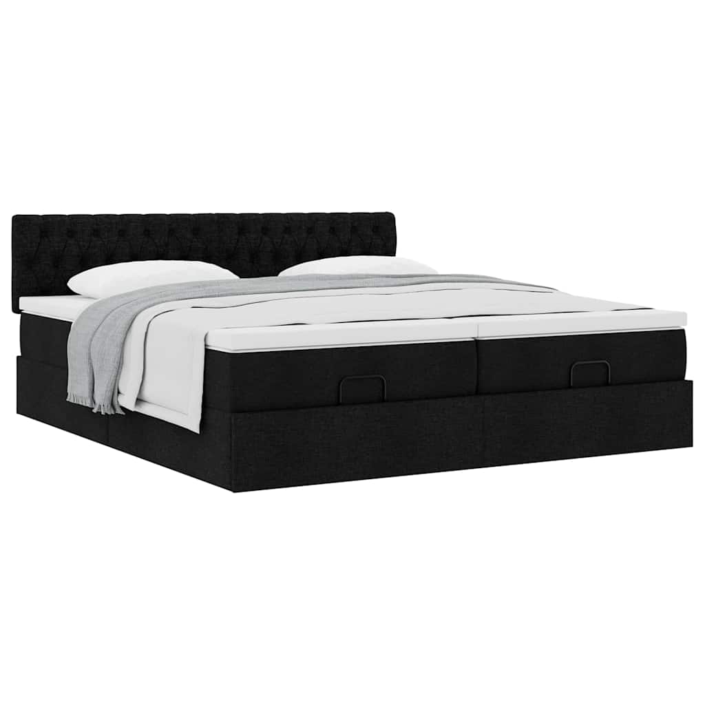 vidaXL Ottoman-Bett mit Matratzen Schwarz 200x200 cm Stoff