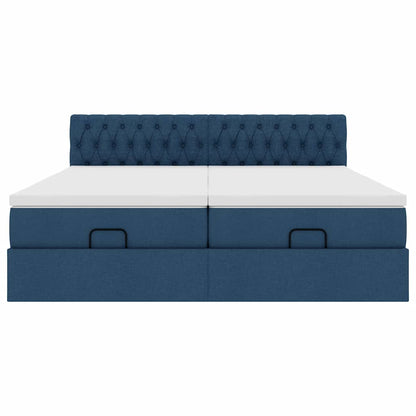 Ottoman-Bett mit Matratzen Blau 200x200 cm Stoff
