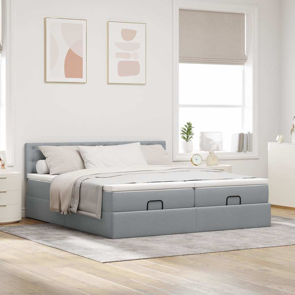 vidaXL Ottoman-Bett mit Matratzen Hellgrau 160x200 cm Stoff