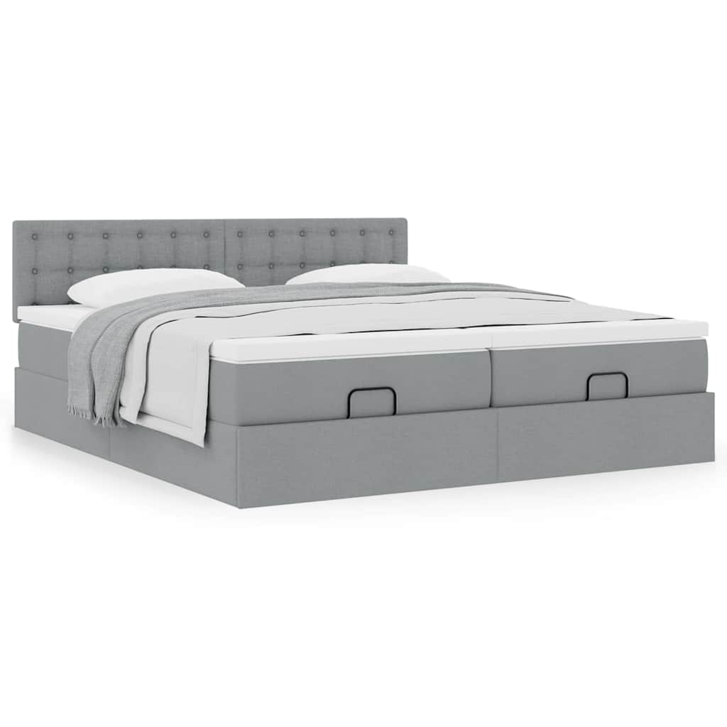 vidaXL Ottoman-Bett mit Matratzen Hellgrau 160x200 cm Stoff