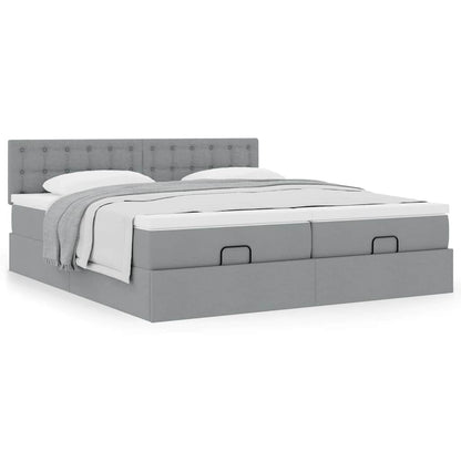 vidaXL Ottoman-Bett mit Matratzen Hellgrau 160x200 cm Stoff