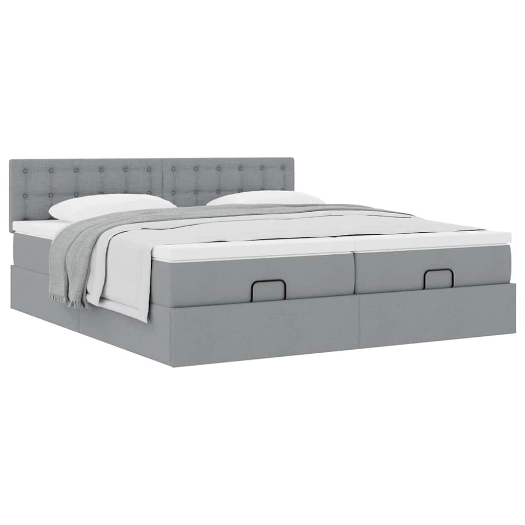 vidaXL Ottoman-Bett mit Matratzen Hellgrau 160x200 cm Stoff