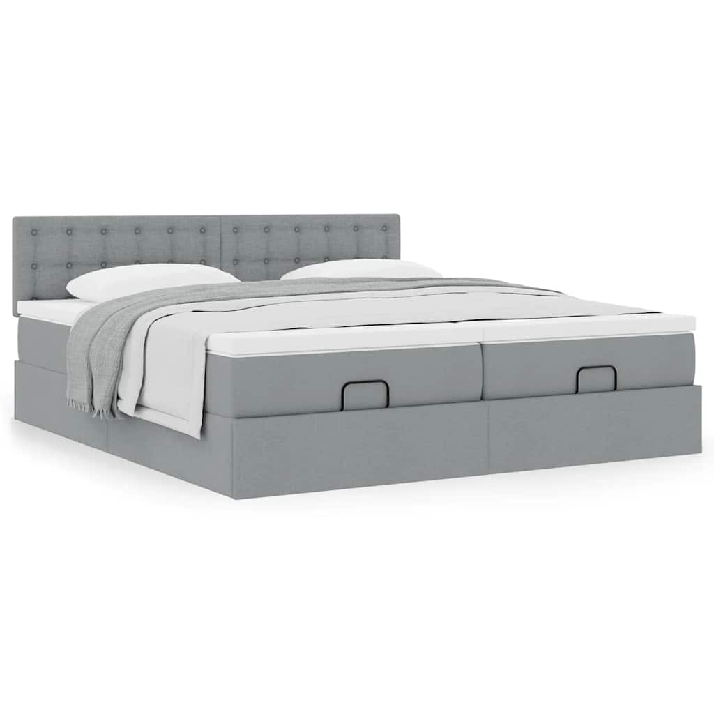vidaXL Ottoman-Bett mit Matratzen Hellgrau 200x200 cm Stoff
