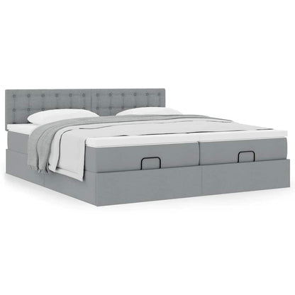 vidaXL Ottoman-Bett mit Matratzen Hellgrau 200x200 cm Stoff