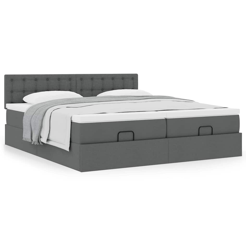 vidaXL Ottoman-Bett mit Matratzen Dunkelgrau 200x200 cm Stoff
