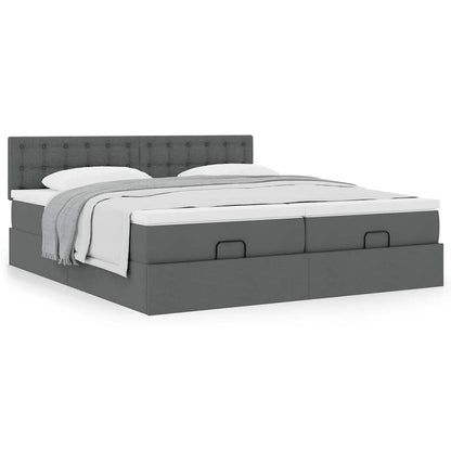 vidaXL Ottoman-Bett mit Matratzen Dunkelgrau 200x200 cm Stoff
