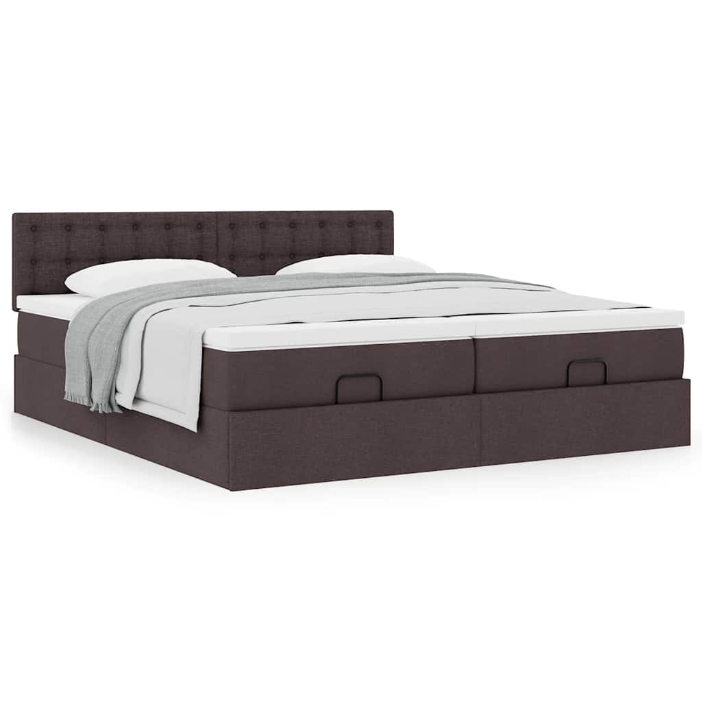 vidaXL Ottoman-Bett mit Matratzen Dunkelbraun 200x200 cm Stoff