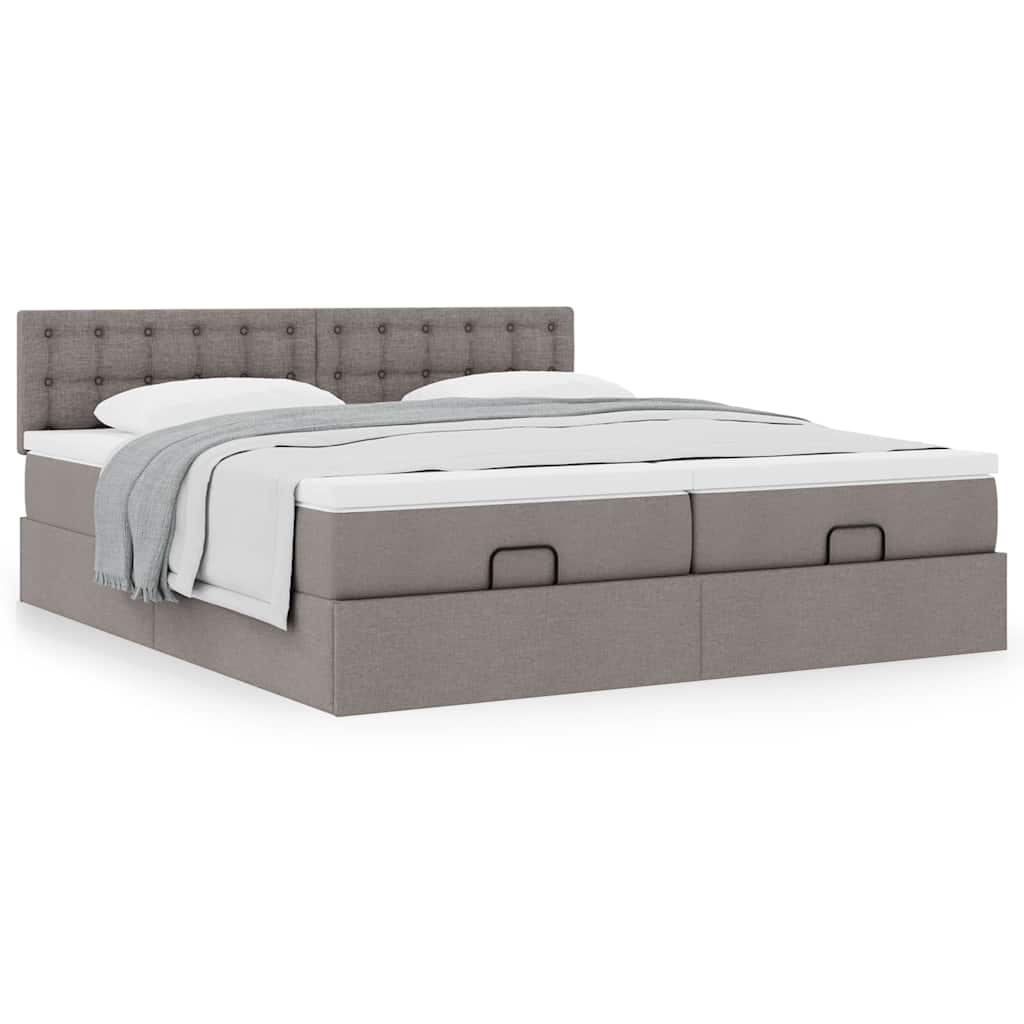 vidaXL Ottoman-Bett mit Matratzen Taupe 200x200 cm Stoff
