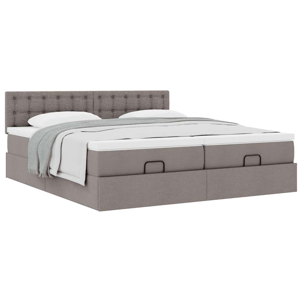 vidaXL Ottoman-Bett mit Matratzen Taupe 200x200 cm Stoff