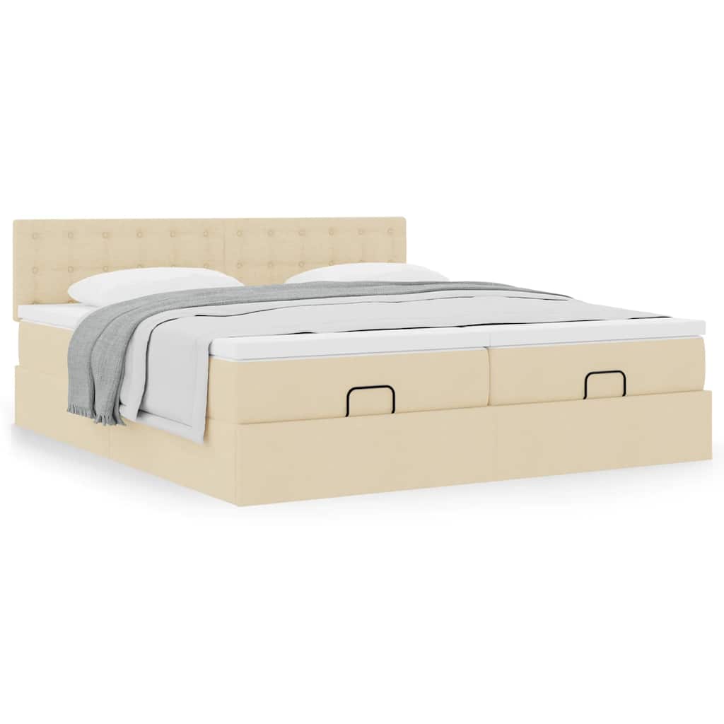 vidaXL Ottoman-Bett mit Matratzen Creme 200x200 cm Stoff