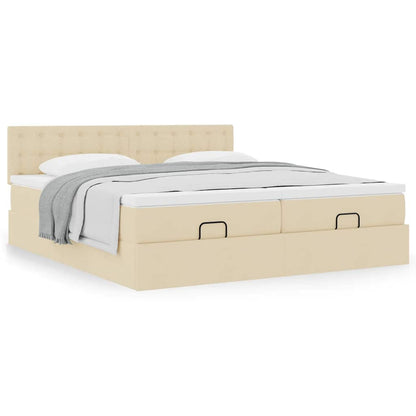 vidaXL Ottoman-Bett mit Matratzen Creme 200x200 cm Stoff