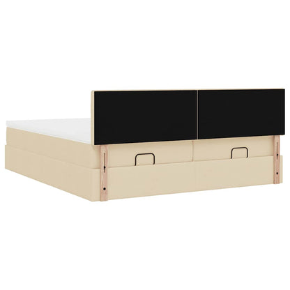 vidaXL Ottoman-Bett mit Matratzen Creme 200x200 cm Stoff