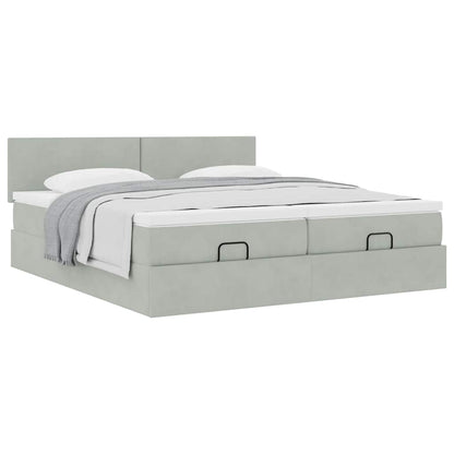 vidaXL Ottoman-Bett mit Matratzen Hellgrau 160x200 cm Samt