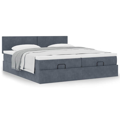 vidaXL Ottoman-Bett mit Matratzen Dunkelgrau 160x200 cm Samt