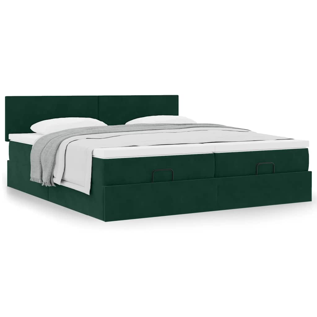 vidaXL Ottoman-Bett mit Matratzen Dunkelgrün 160x200 cm Samt
