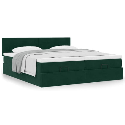 vidaXL Ottoman-Bett mit Matratzen Dunkelgrün 160x200 cm Samt