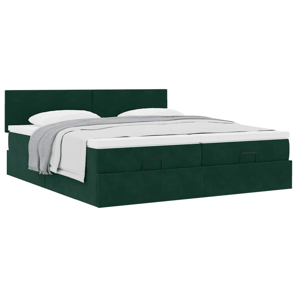 vidaXL Ottoman-Bett mit Matratzen Dunkelgrün 160x200 cm Samt