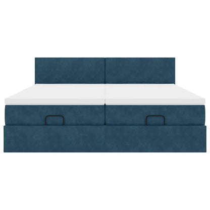 Ottoman-Bett mit Matratzen Dunkelblau 160x200 cm Samt