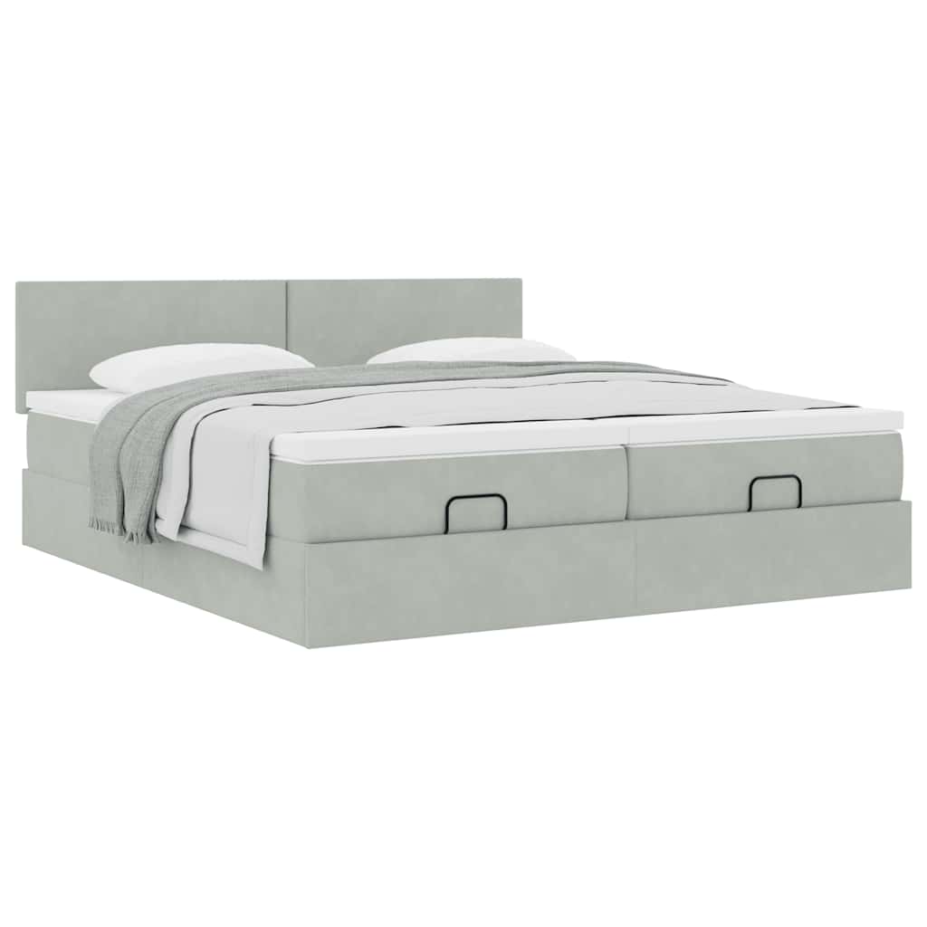 vidaXL Ottoman-Bett mit Matratzen Hellgrau 180x200 cm Samt