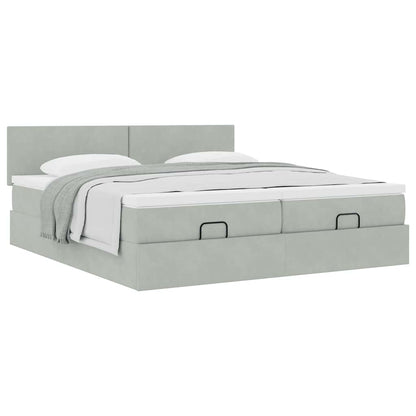 vidaXL Ottoman-Bett mit Matratzen Hellgrau 180x200 cm Samt