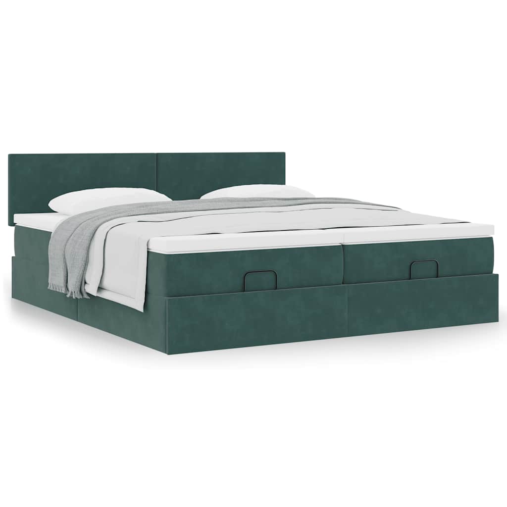 vidaXL Ottoman-Bett mit Matratzen Dunkelgrün 180x200 cm Samt