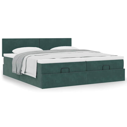 vidaXL Ottoman-Bett mit Matratzen Dunkelgrün 180x200 cm Samt