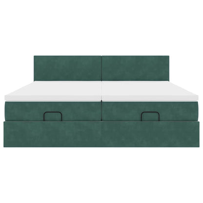 Ottoman-Bett mit Matratzen Dunkelgrün 180x200 cm Samt
