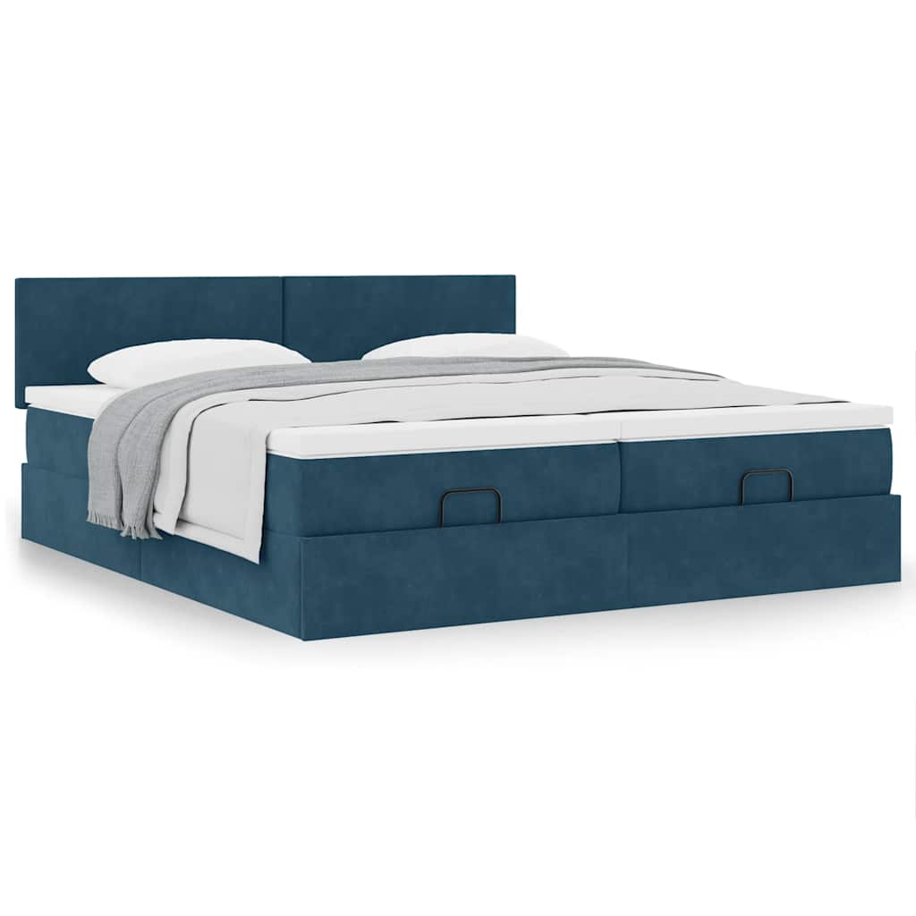 vidaXL Ottoman-Bett mit Matratzen Dunkelblau 180x200 cm Samt