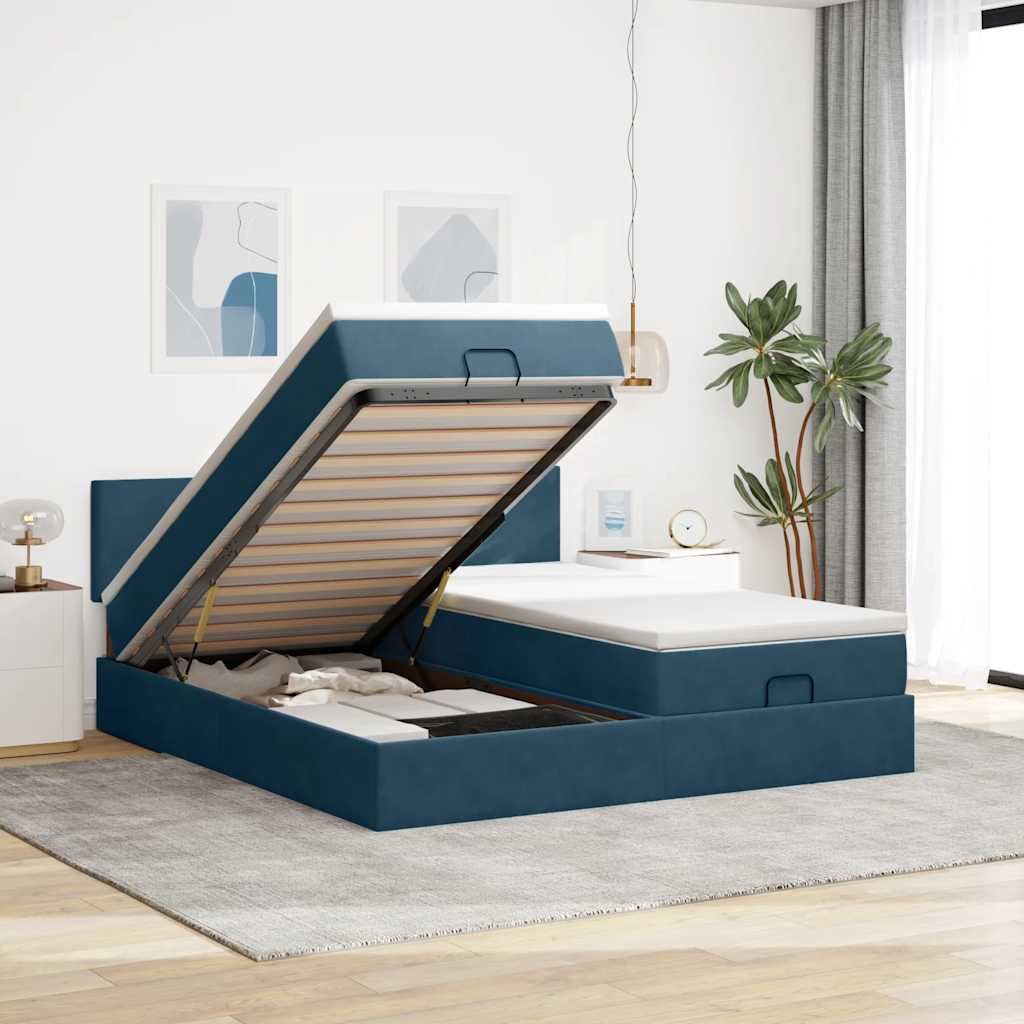 vidaXL Ottoman-Bett mit Matratzen Dunkelblau 180x200 cm Samt