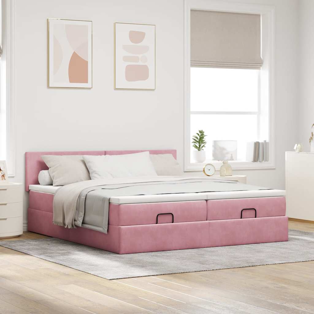 vidaXL Ottoman-Bett mit Matratzen Rosa 180x200 cm Samt