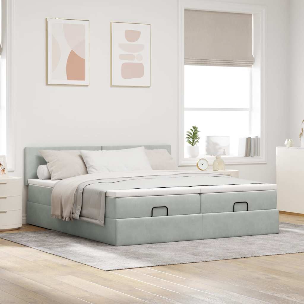 vidaXL Ottoman-Bett mit Matratzen Hellgrau 200x200 cm Samt