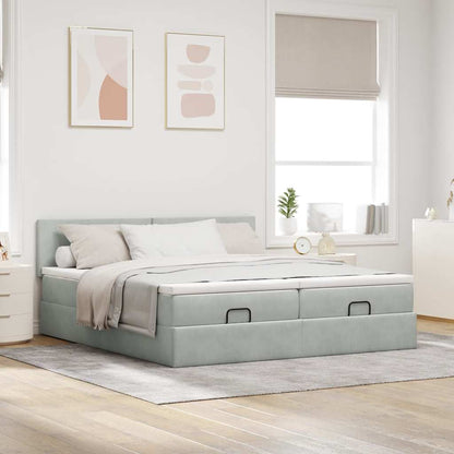 vidaXL Ottoman-Bett mit Matratzen Hellgrau 200x200 cm Samt