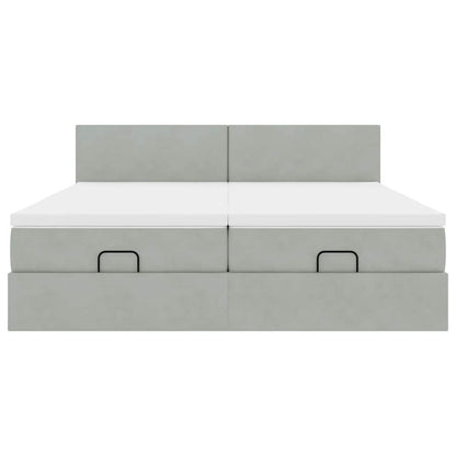 vidaXL Ottoman-Bett mit Matratzen Hellgrau 200x200 cm Samt