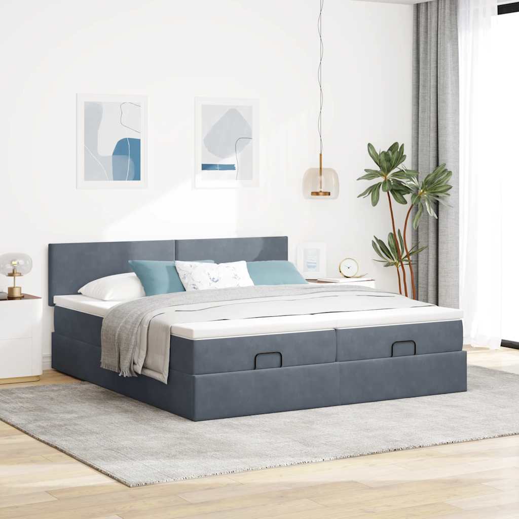vidaXL Ottoman-Bett mit Matratzen Dunkelgrau 200x200 cm Samt